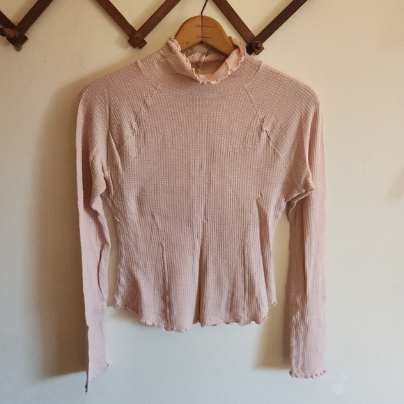 Intimately By Free People Tops - Intimately Free People Pink Ruffled Mock Neck Thermal Top Lightweight Small